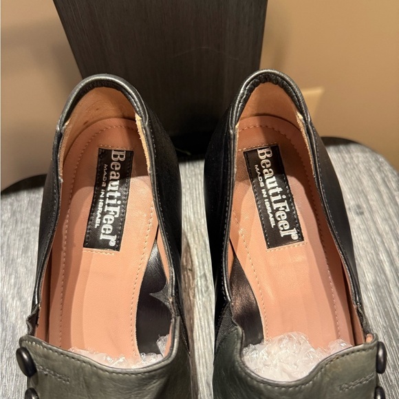 BeautyFeel Retro-Look Black and Grey Leather Cushioned Comfort Heels Sz 6-6.5 W - Picture 3 of 15